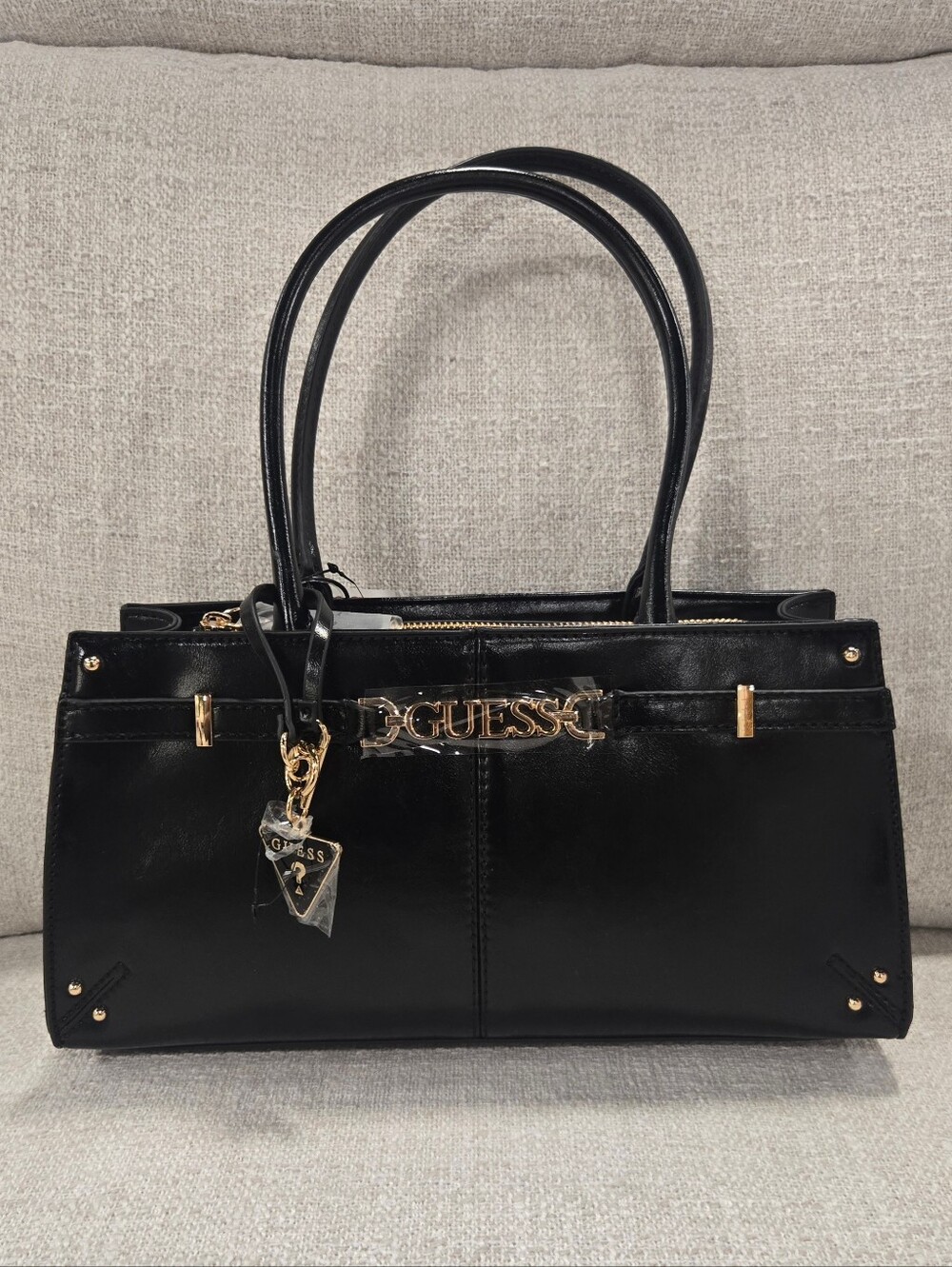 GUESS Black Satchel with Gold Logo Accent